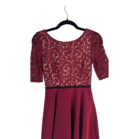 2/$30 Slate & Willow Size 4 Burgundy Lace Top Fit & Flare Mini Dress - Picture 8 of 16